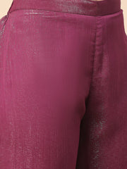 Magenta Shimmer V-Neck Kurta Pant Set with Dupatta for Women