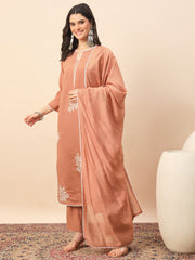 Peach Silk Blend Embroidered Kurta Set with Dupatta for Women | Elegant Festive & Ethnic Wear