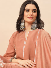 Peach Silk Blend Embroidered Kurta Set with Dupatta for Women | Elegant Festive & Ethnic Wear