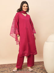 Women's Pink Embroidered Kurta Pant Set with Organza Dupatta | Festive & Party Wear Ethnic Suit