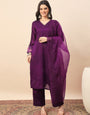 Women's Purple Embroidered Kurta Pant Set with Organza Dupatta | Festive & Party Wear Ethnic Suit