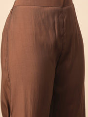 Women's Brown Floral Embroidered Kurta Pant Set with Organza Dupatta | Elegant Festive & Party Wear Ethnic Suit