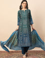 Women's Teal Green Printed Kurta Pant Set with Dupatta | Elegant Festive & Casual Ethnic Wear