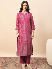 Pink Bandhani Printed Kurta Pant Set with Dupatta for Women