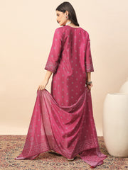 Pink Bandhani Printed Kurta Pant Set with Dupatta for Women