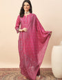 Pink Bandhani Printed Kurta Pant Set with Dupatta for Women