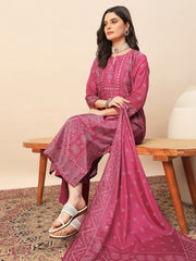 Pink Bandhani Printed Kurta Pant Set with Dupatta for Women