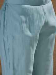 Sky Blue Embroidered Kurta Pant Set with Organza Dupatta for Women