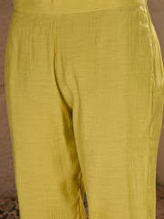 Yellow Embroidered Kurta Pant Set with Organza Dupatta for Women