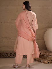 Elegant Peach Embroidered Kurta Set with Dupatta for Women | Festive Ethnic Wear Suit Set