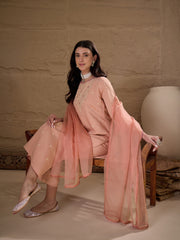 Elegant Peach Embroidered Kurta Set with Dupatta for Women | Festive Ethnic Wear Suit Set