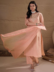 Elegant Peach Embroidered Kurta Set with Dupatta for Women | Festive Ethnic Wear Suit Set