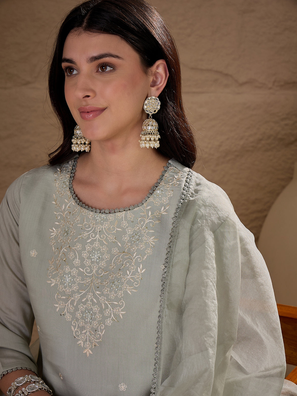Elegant Pistachio Green Embroidered Kurta Set with Dupatta for Women | Festive & Ethnic Wear