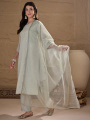 Elegant Pistachio Green Embroidered Kurta Set with Dupatta for Women | Festive & Ethnic Wear
