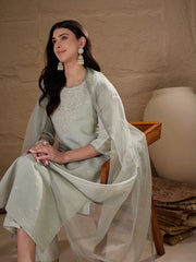 Elegant Pistachio Green Embroidered Kurta Set with Dupatta for Women | Festive & Ethnic Wear