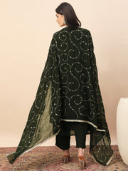 Elegant Dark Green Embroidered Kurta Pant Set with Dupatta for Women | Festive & Ethnic Wear