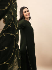 Elegant Dark Green Embroidered Kurta Pant Set with Dupatta for Women | Festive & Ethnic Wear