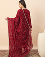 Elegant Maroon Embroidered Kurta Pant Set with Dupatta for Women | Festive Party Wear Ethnic Suit