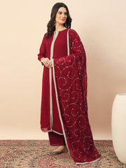 Elegant Maroon Embroidered Kurta Pant Set with Dupatta for Women | Festive Party Wear Ethnic Suit