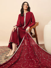 Elegant Maroon Embroidered Kurta Pant Set with Dupatta for Women | Festive Party Wear Ethnic Suit