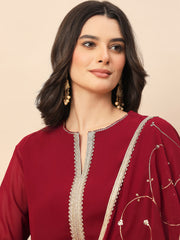 Elegant Maroon Embroidered Kurta Pant Set with Dupatta for Women | Festive Party Wear Ethnic Suit