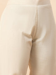 Elegant Off-White Embroidered Cotton Kurta Pant Set with Dupatta for Women