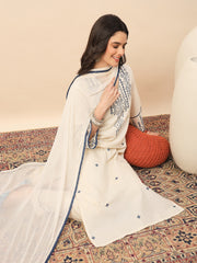 Elegant Off-White Embroidered Cotton Kurta Pant Set with Dupatta for Women