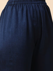 Navy Blue Embroidered Kurta Palazzo Set with Organza Dupatta for Women