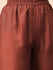 Rust Embroidered Kurta Palazzo Set with Organza Dupatta for Women