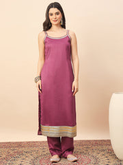 Dusty Pink Straight Kurta Pant Set with Organza Dupatta for Women