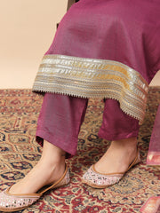 Dusty Pink Straight Kurta Pant Set with Organza Dupatta for Women
