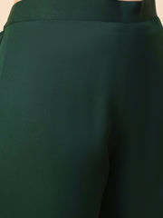 Emerald Green Embroidered Straight Kurta Pant Set with Organza Dupatta for Women