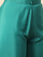 Rama Green Embroidered Straight Kurta Pant Set with Organza Dupatta for Women