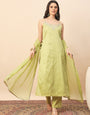 Lime Green Embroidered Straight Kurta Set with Dupatta for Women | Festive & Party Wear Ethnic Suit