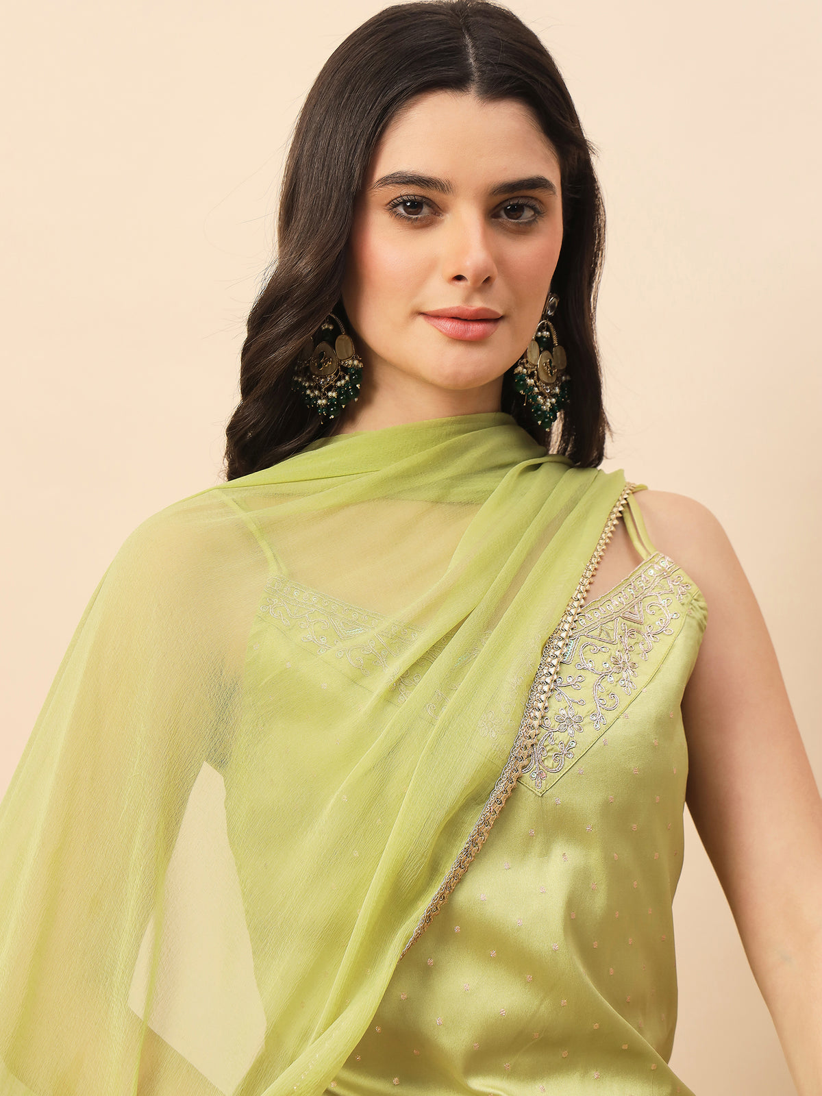Lime Green Embroidered Straight Kurta Set with Dupatta for Women | Festive & Party Wear Ethnic Suit