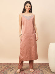 Women's Peach Embroidered Straight Kurta Set with Dupatta | Festive & Party Wear Ethnic Suit (Copy)