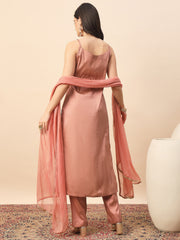 Women's Peach Embroidered Straight Kurta Set with Dupatta | Festive & Party Wear Ethnic Suit (Copy)