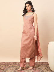 Women's Peach Embroidered Straight Kurta Set with Dupatta | Festive & Party Wear Ethnic Suit (Copy)