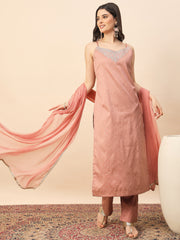 Women's Peach Embroidered Straight Kurta Set with Dupatta | Festive & Party Wear Ethnic Suit (Copy)