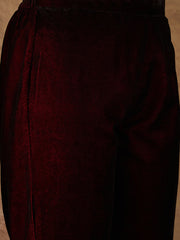 Maroon Velvet Embroidered Kurta, Pant and Dupatta Set