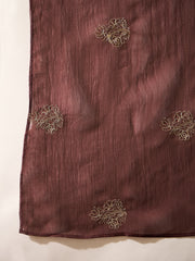 Maroon Velvet Embroidered Kurta, Pant and Dupatta Set
