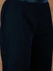 Navy Blue Velvet Embroidered Kurta, Pant and Dupatta Set