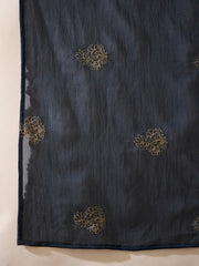 Navy Blue Velvet Embroidered Kurta, Pant and Dupatta Set