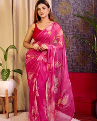 Tebby Organza Floral Printed Handwork Saree.