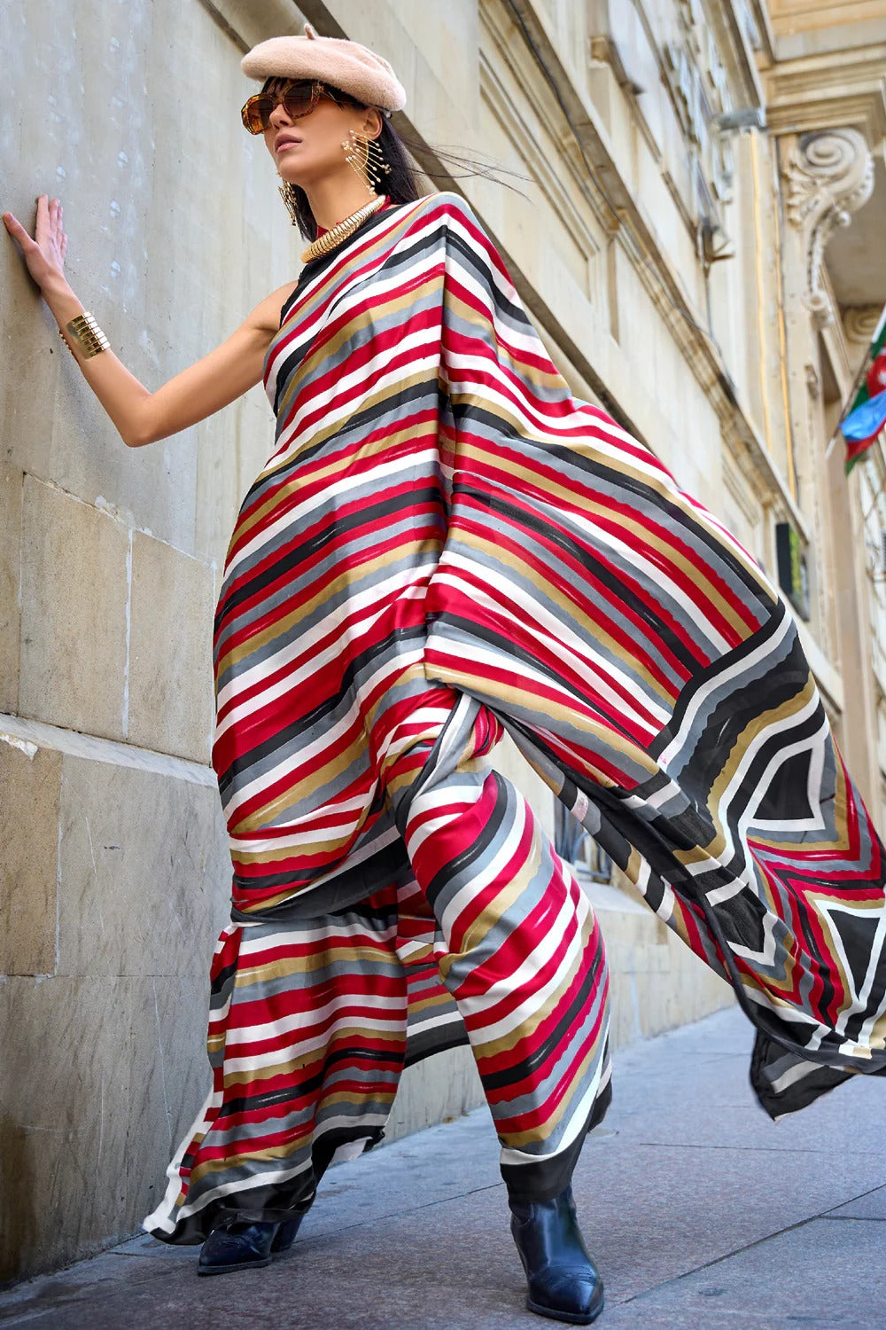 Digital Printed Satin Saree with Unstiched Blouse