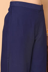 Blue Rayon Kurta, with Pant & Floral Printed Dupatta