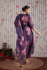 Purple Organza Floral Printed Kurta with Pant & Dupatta