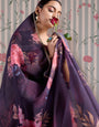 Purple Organza Floral Printed Kurta with Pant & Dupatta