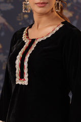 Black Velvet Kurta with Pant & Net Dupatta