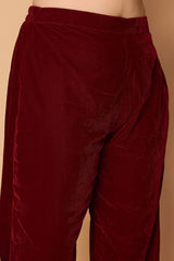 Alia-Cut Red Velvet Kurta, Pant & Net Dupatta Set.